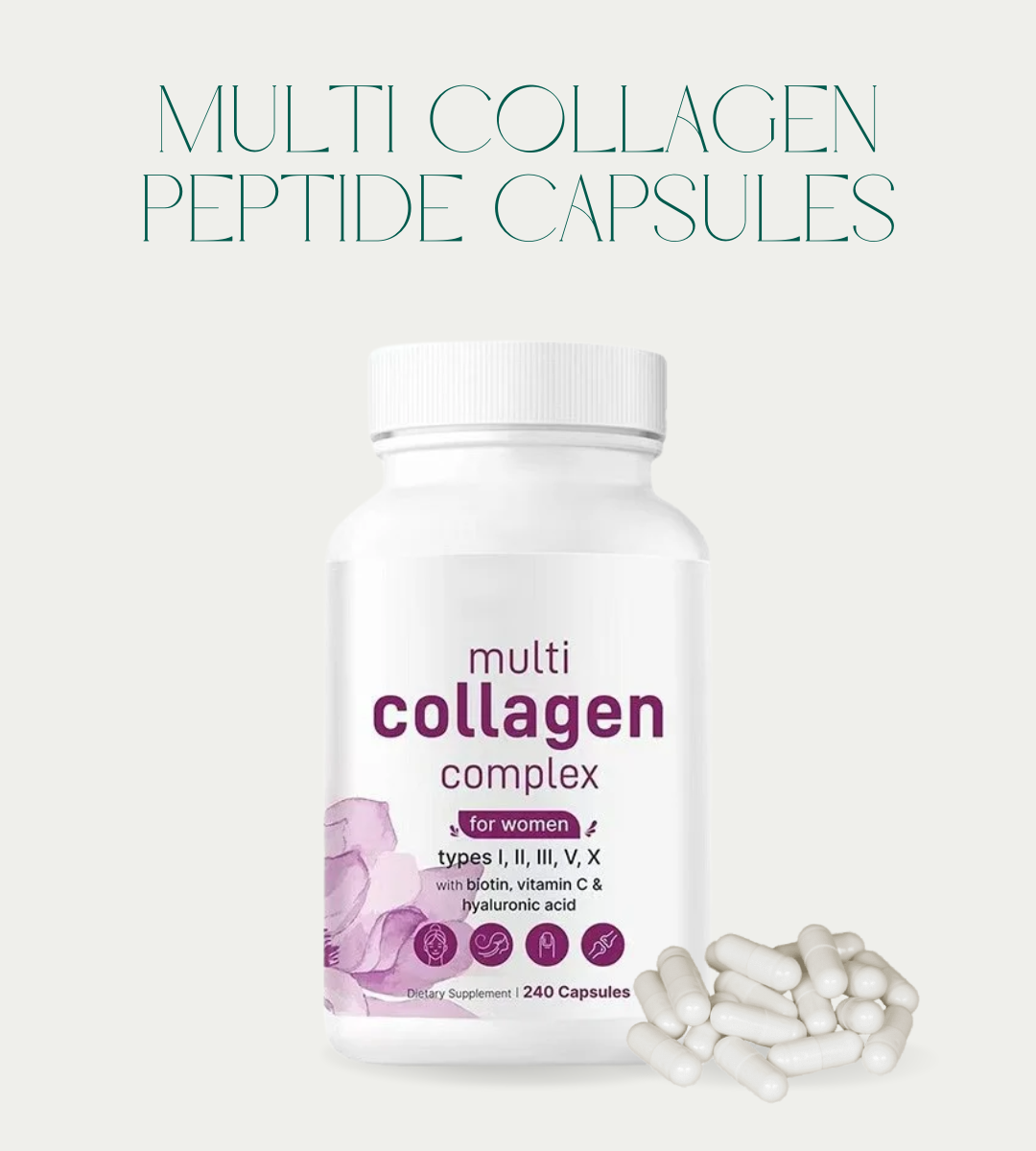Multi Collagen Pills for Women. 240 Capsules | Type I. II. III. V. X with Hyaluronic Acid. Biotin. & Vitamin C | Hydrolyzed Protein Peptides | Keto & Paleo Friendly -XDX