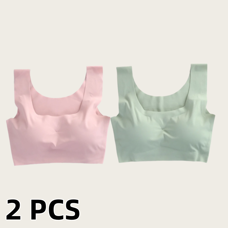 Elinlin 2PCS Ice Silk Seamless Bra Women's Tank Top Sports Push-up Bra Without Underwire
