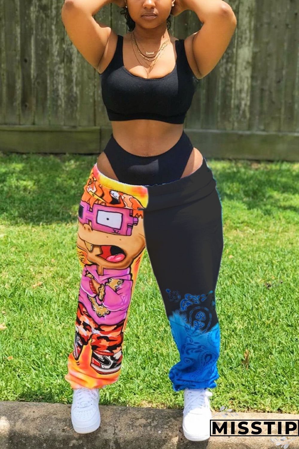 Multicolor Fashion Printed Mid Waist Loose Trousers