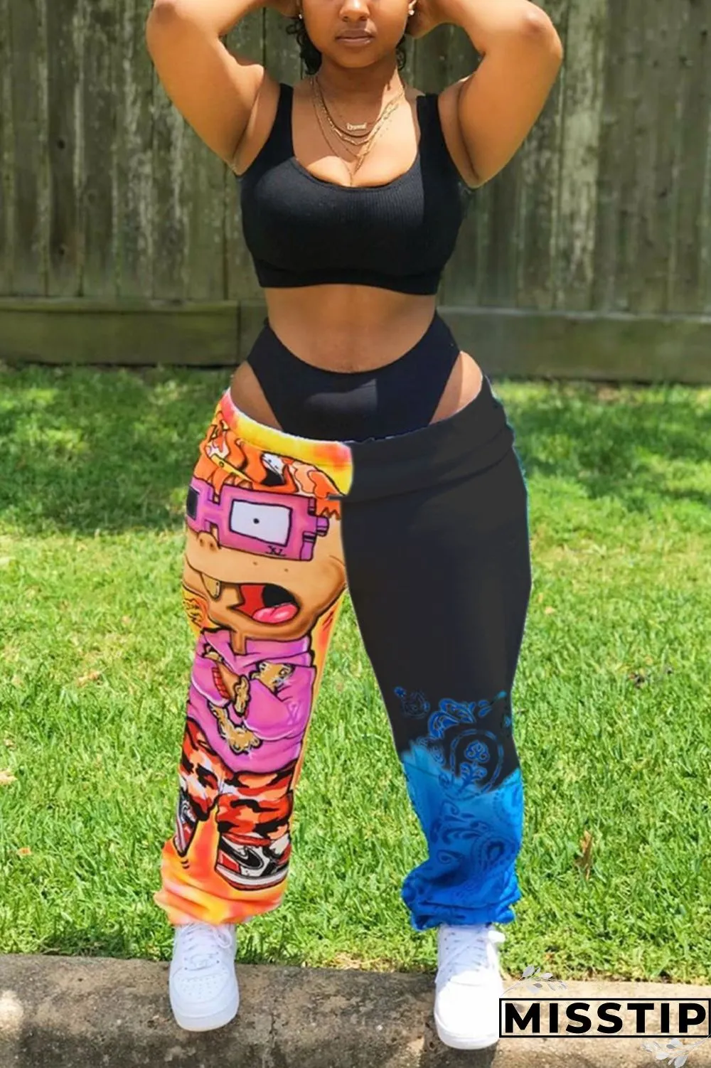 Multicolor Fashion Printed Mid Waist Loose Trousers