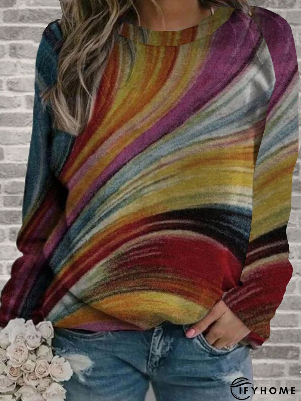 Multicolor  Long Sleeve Crew Neck Printed Sweatshirt | IFYHOME