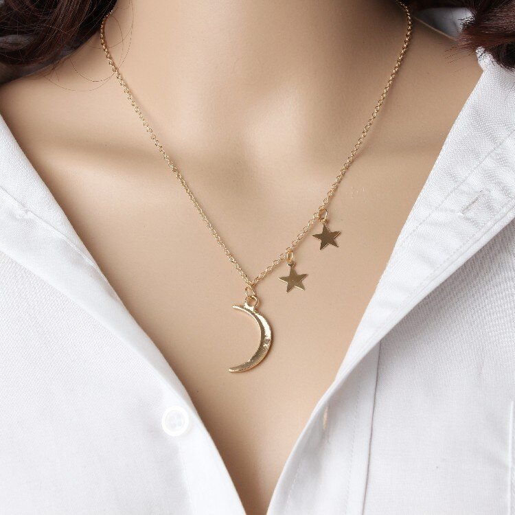 UsmallLifes King  Creative retro simple alloy metal clavicle chain for the combination necklace of moon and stars US Mall Lifes