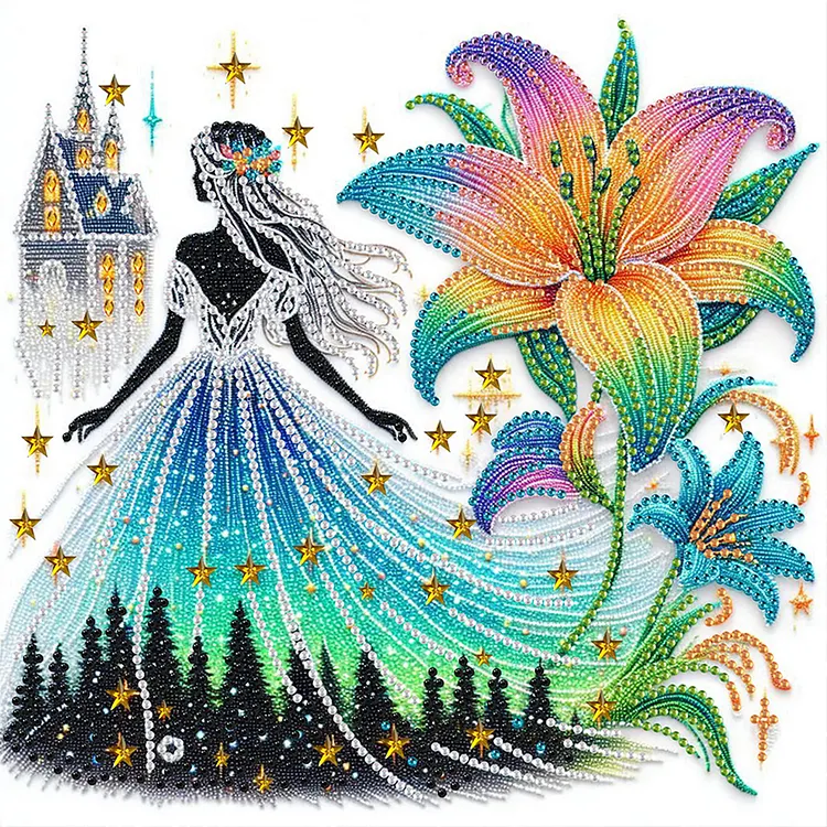 Girl And Lily 30*30cm (Canvas) Special Shaped Drill Diamond Painting gbfke