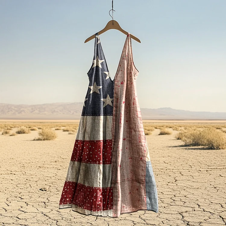 Women's Vintage Independence Day Flag Print Dress