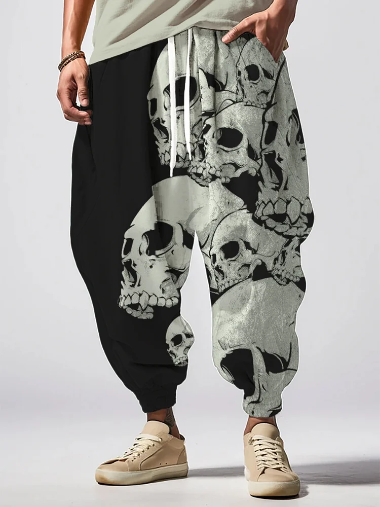 Men's Halloween Skull Print Loose Drawstring Waist Sweatpants