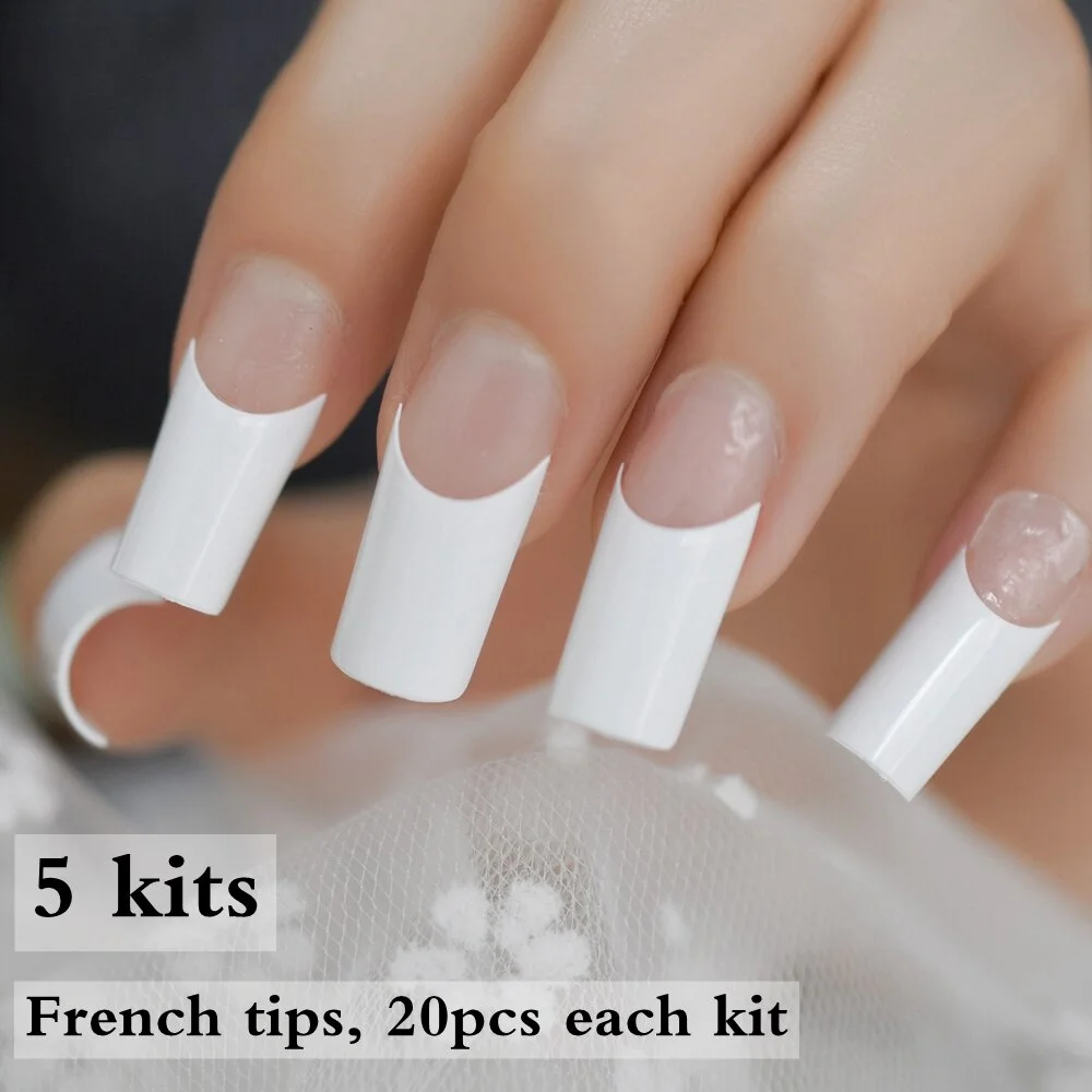 24pcs/kit White French Manicure Half Nail Tips Transparent Square French Nails DIY Nail extension Tip-Nail Inspo