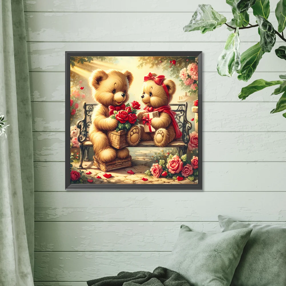 Diamond Painting - Full Round Drill - Rose Heart Bear(Canvas|30*30cm)