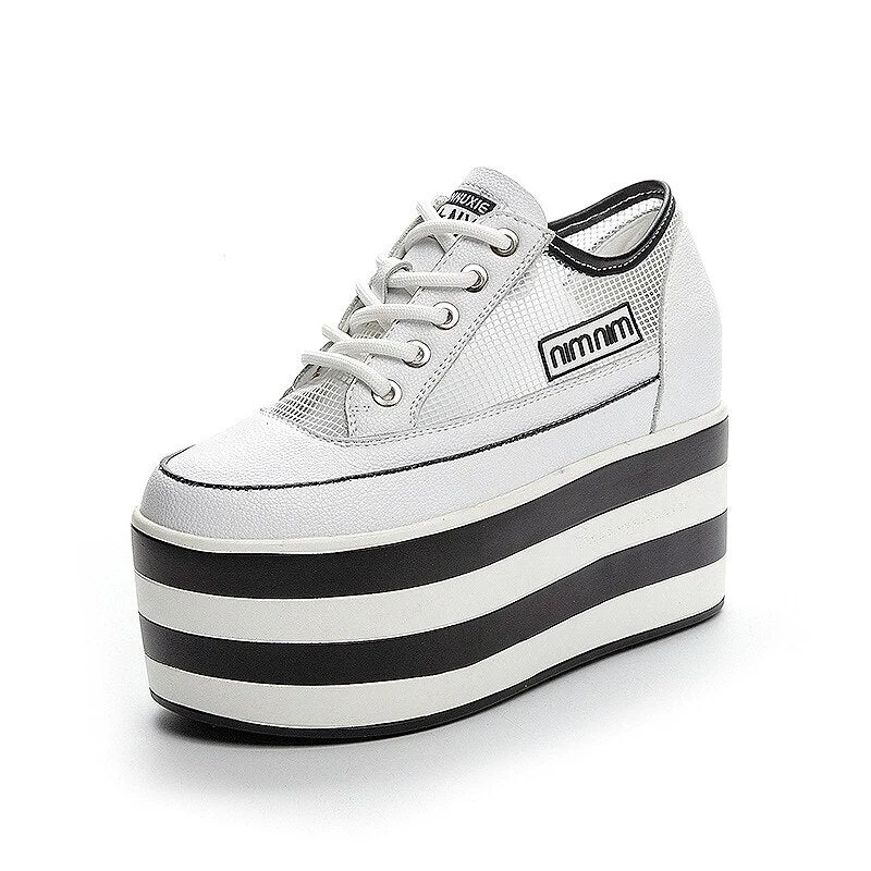 Fujin 12cm Genuine Leather Women Shoes Platform Wedge Sneakers Chunky Hidden Heel High Women Casual Shoes Spring Summer Loafers