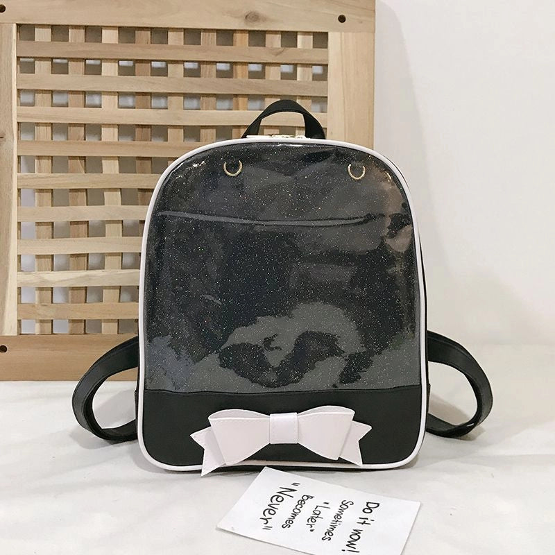 New Japanese Soft Girl Bow Cute Fresh Backpack Pain Bag Women’s College Student Schoolbag Transparent Bag