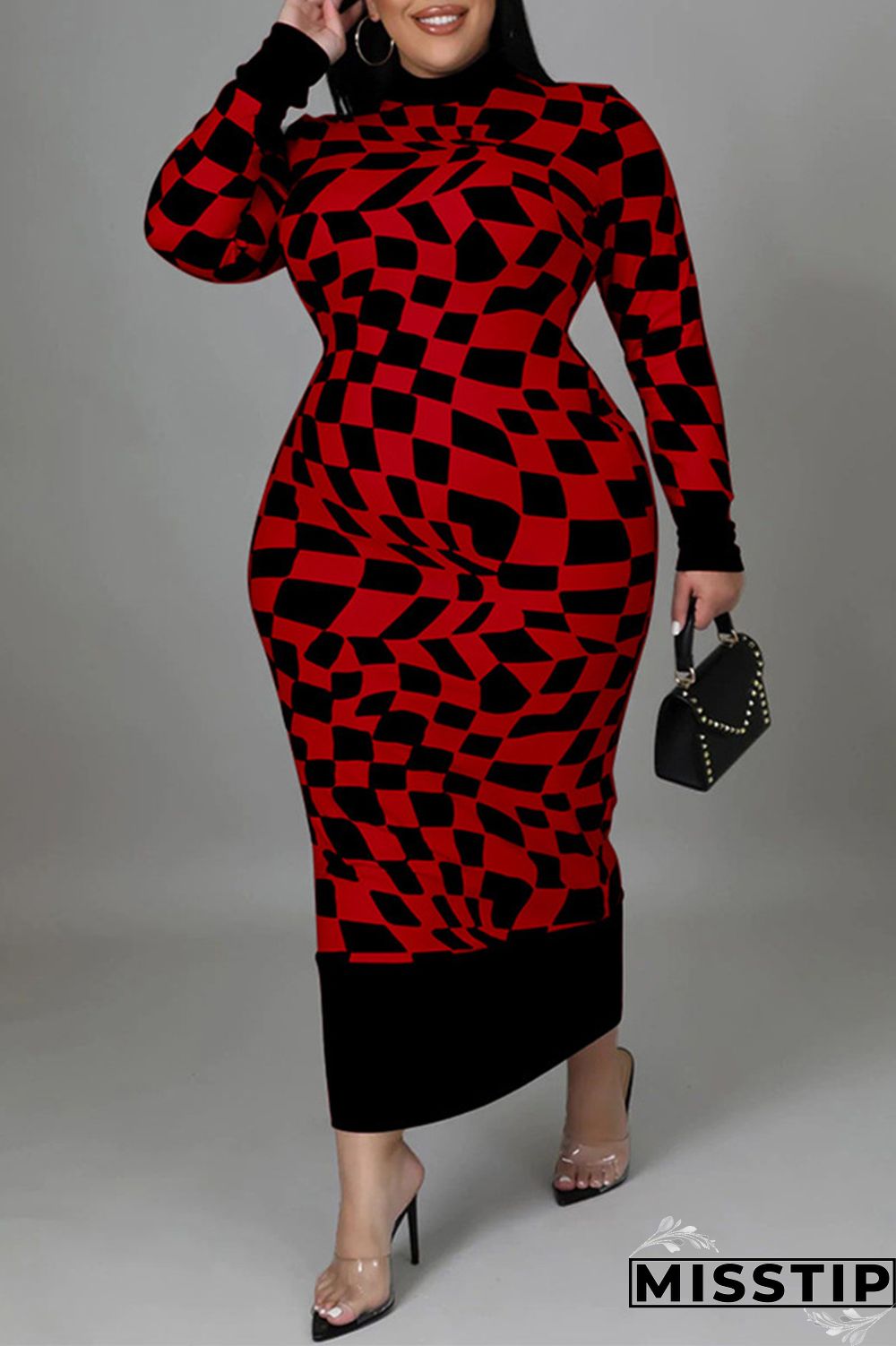 Yellow Casual Plaid Print Patchwork Half A Turtleneck Long Sleeve Plus Size Dresses