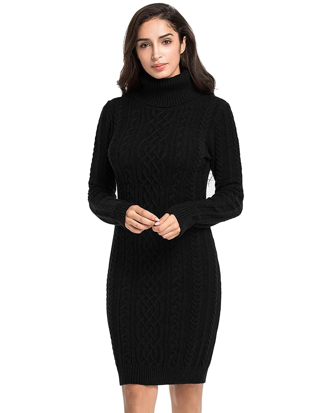 Women's Sweater Dress Cable Knit Slim Fit Turtleneck Sweater