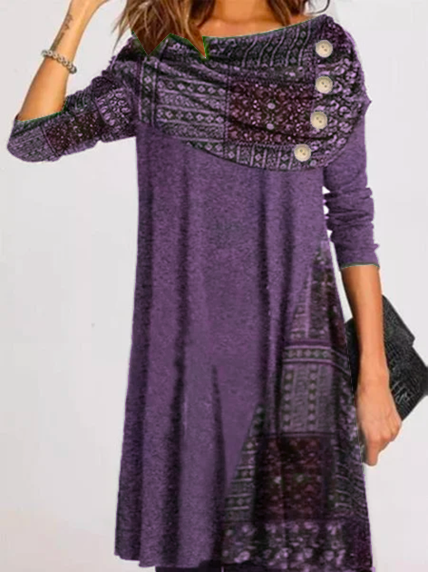 Casual Cotton Casual Long Sleeve Knitting Dress D80- Fabulory