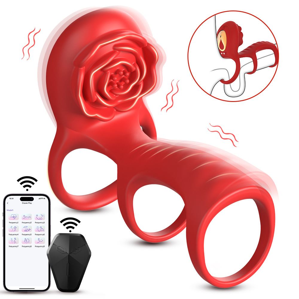 Vibrating Cock Ring Rose Toy with Clitoral G Spot Stimulation 