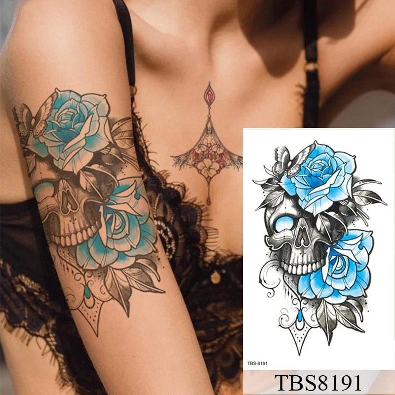 Waterproof Temporary Tattoo Sticker Flower Peony Rose Sketches Flash Tattoos Black Henna Body Art Arm Fake Tatoo Women Men