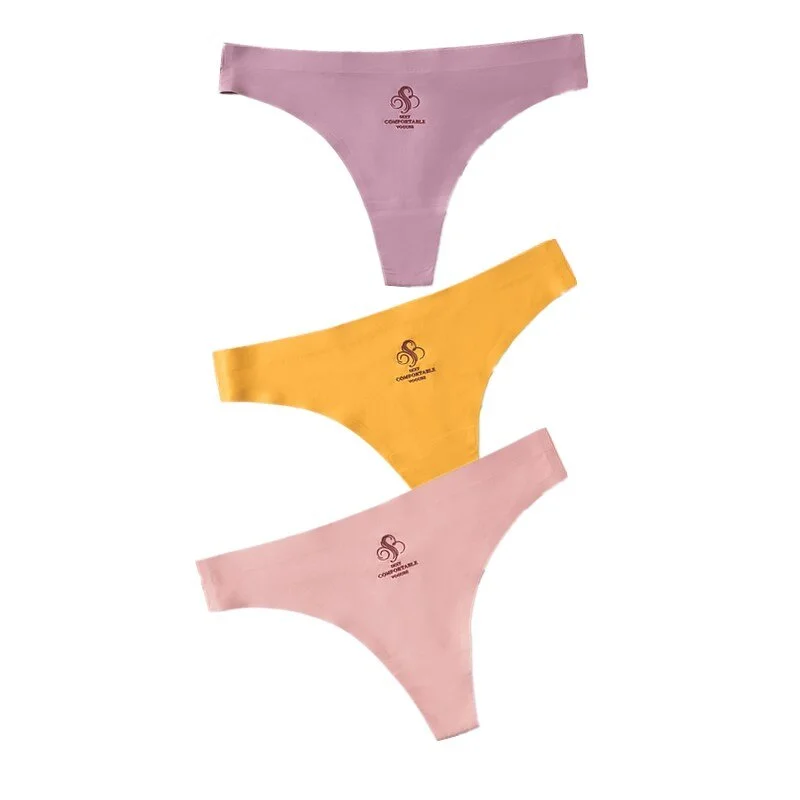 3pcs Women Thongs & G Strings Sexy Low-Rise Seamless Panties Ultra Thin Solid Thong Woman Invisible Plus Size Underwear Lingerie