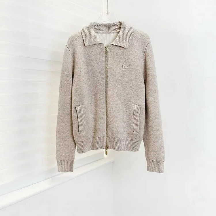 Women's Turtleneck Zipper Turndown Collar Solid Color Beige Black Short Sweater Coat Female Slim Knitted Cardigan for Women