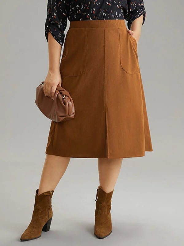 Plain Pockets Split-Front Loose Plus Size Skirts Bottoms