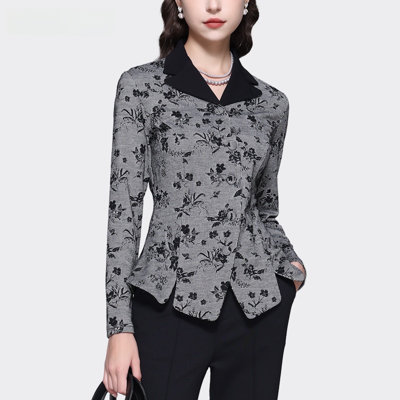Gamistine Elegant Women's Embroidered Shirt Slim Fit Tailored Top Professional Spring Fashion Asymmetrical Design Long Sleeve Floral Print