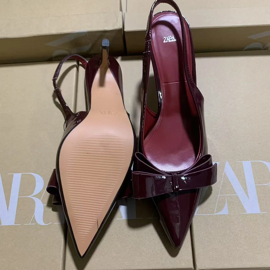 Breakj Breakj 2025 New Women's Shoes Red Bow Bows High Heels Tips Shallow Stumbling M&uuml;ller