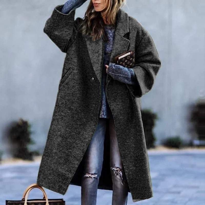 Brownm Brownm New 2025 Autumn Women's Long-Sleeved Collar Coat Prints The Long Coat
