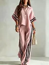 Women's Elegant Plus Size Loose Short Sleeve Shirt Top & Pants Two-Piece Suit Set