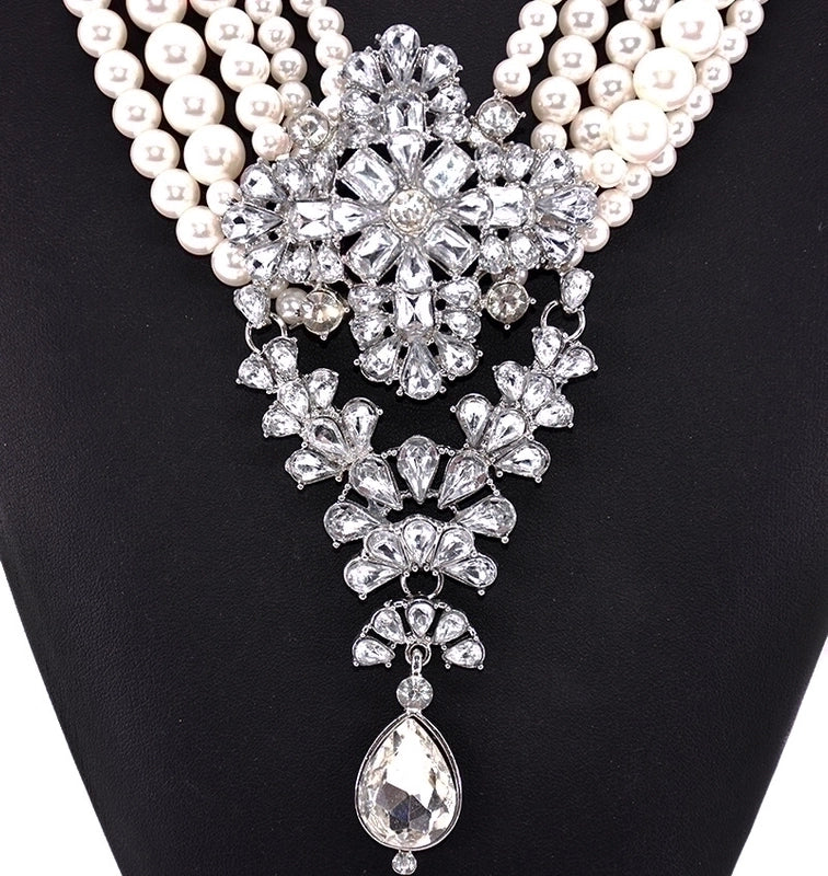 Exaggerated Luxurious Geometric Artificial Pearl Alloy Inlay Artificial Crystal Women's Necklace3