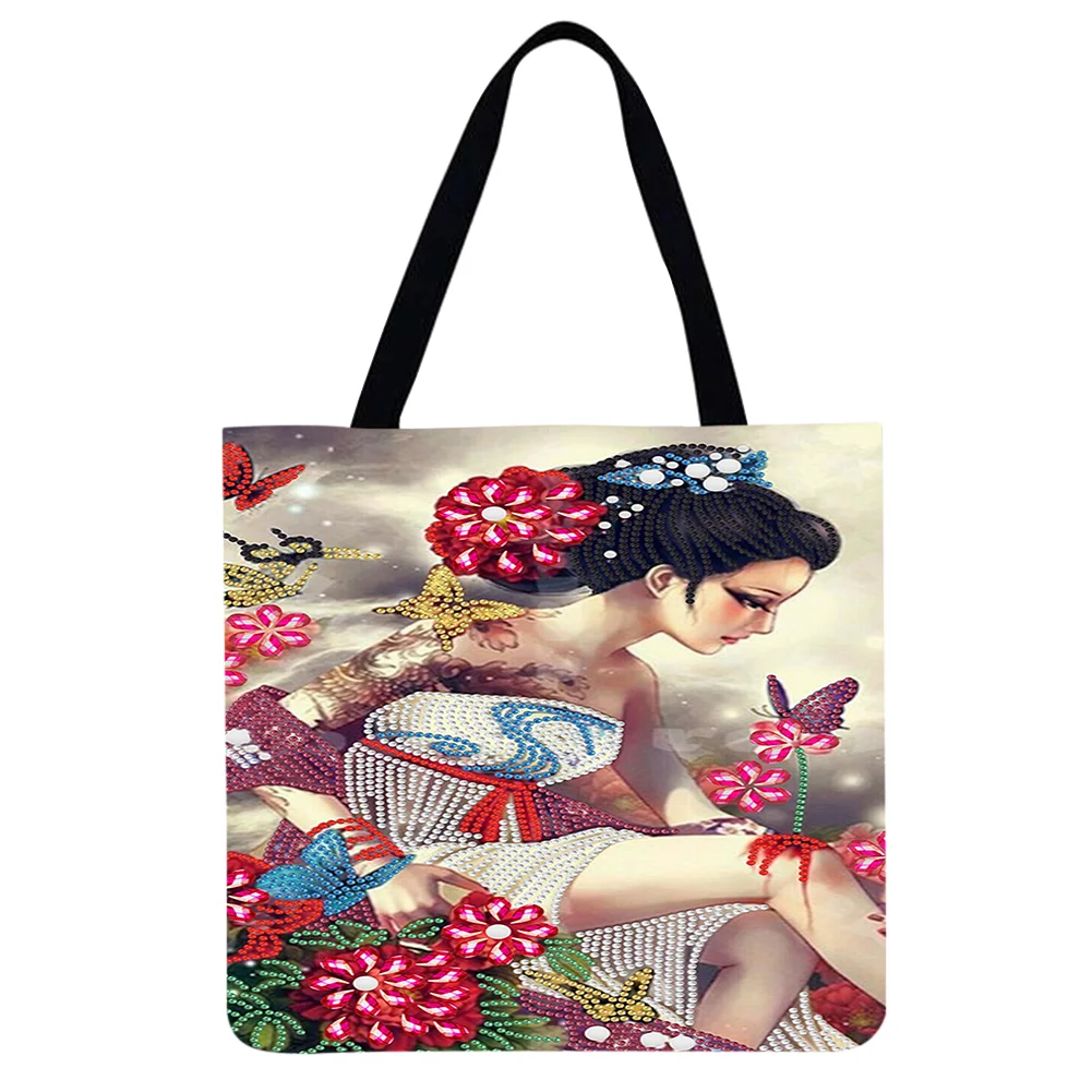 Linen Tote Bag -Embroidery girl