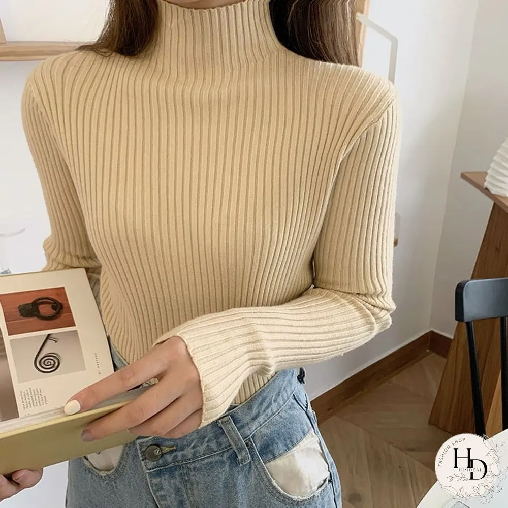 Chic Autumn Winter Sweater Pullovers Women Long Sleeve Casual Turtleneck Warm Basic Knit
