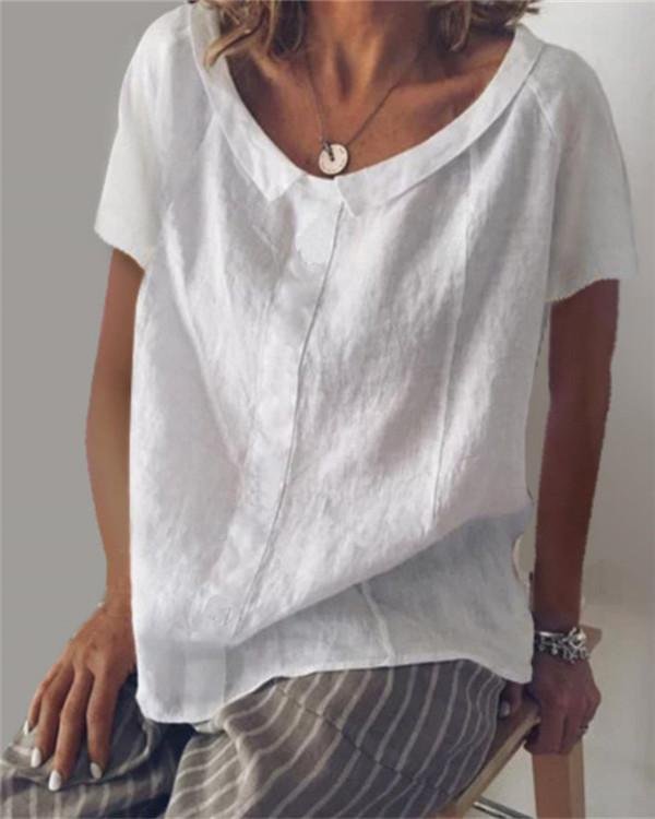 Crew Neck Solid Holiday Summer Women Daily Tops - Chicaggo