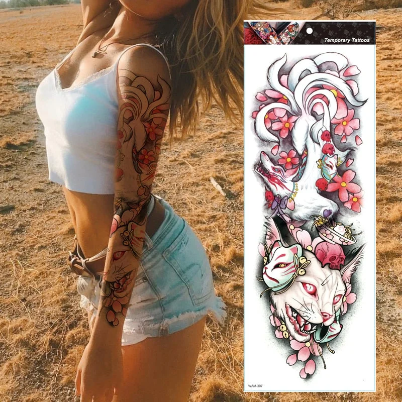 Large Arm Sleeve Tattoo Tiger Skull Owl Waterproof Temporary Tatto Sticker Fox Lion Body Art Full Fake Tatoo Women Men