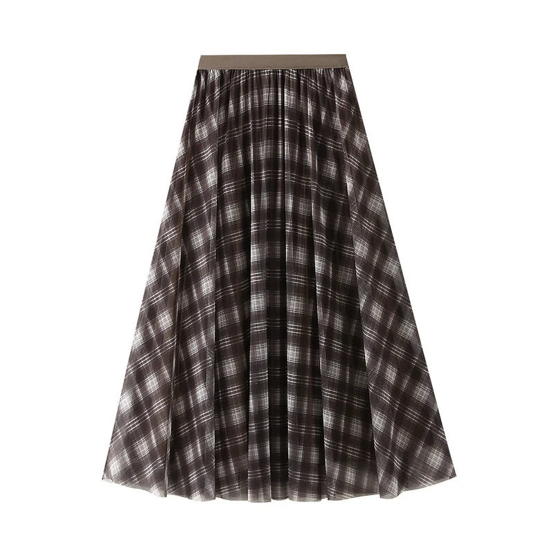Nigikala Nigikala Both Sides Of The Retro Lattice Yarn Irregularly Dressed Skirt In The Long A-Shaped Dress Autumn 8608