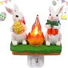 Resin Bunny Campfire Flickering Night Light Plug Into Wall Easter Decoration(US)