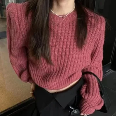 Uveng Uveng Fashion Temperament Loose-Fitting Women Autumn 2024 New Simple Thin Round Collar Knitted Sweater