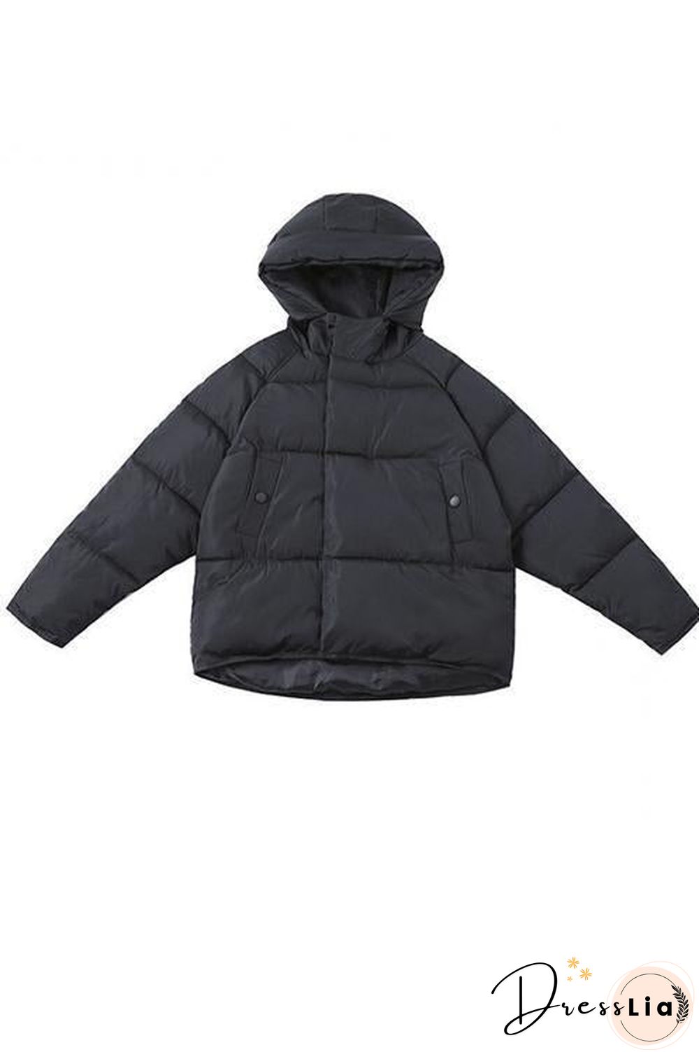 Zipper Button Hooded Coat