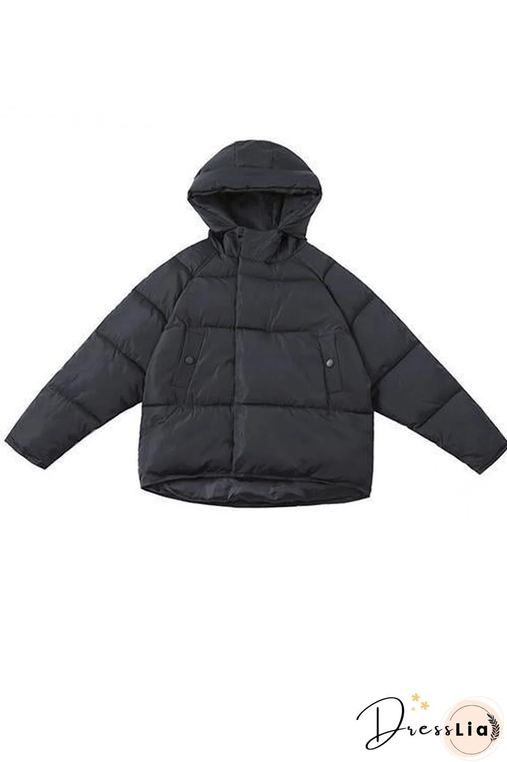 Zipper Button Hooded Coat