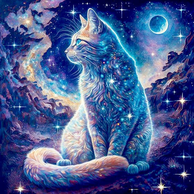 Cute Starry Sky Cat - Full Round - Diamond Painting(30*30cm)
