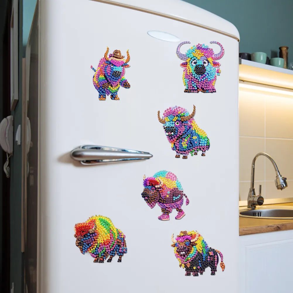 6Pcs Diamond Painting Refrigerator Magnets Diamond Art Kits for Adults (E)