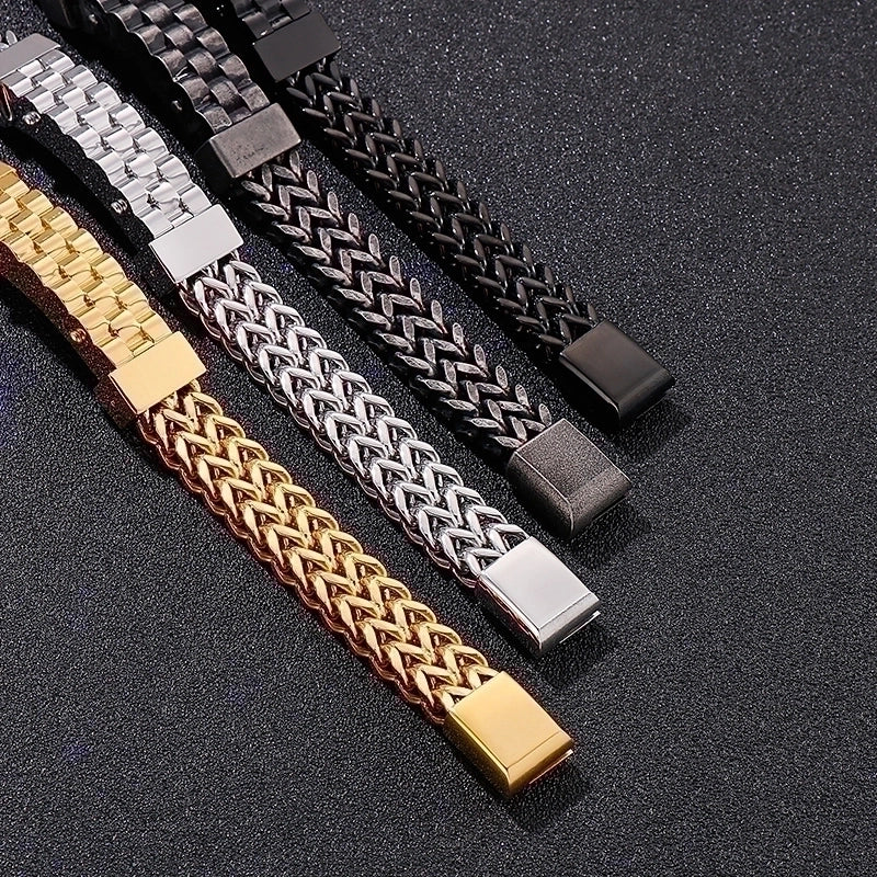Hip-Hop Rock Solid Color Titanium Steel Plating 18K Gold Plated Men’S Bracelets