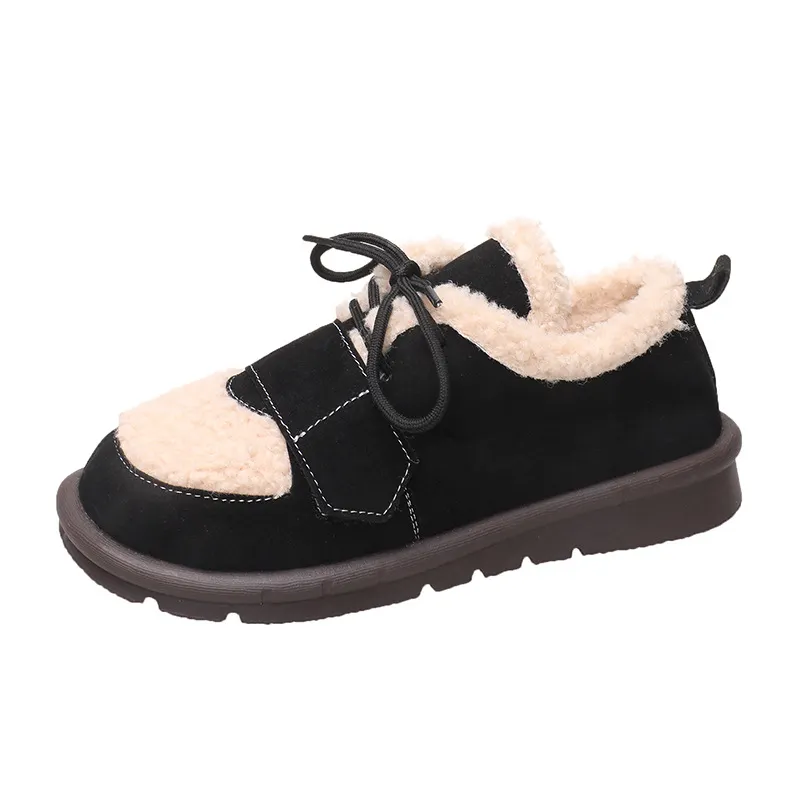 Churchf Churchf Size Thick Cotton Shoes Women 2023 Winter New Flat Women's Shoes Plus Velvet Warm Snow Cotton Brown Wool Shoes Women