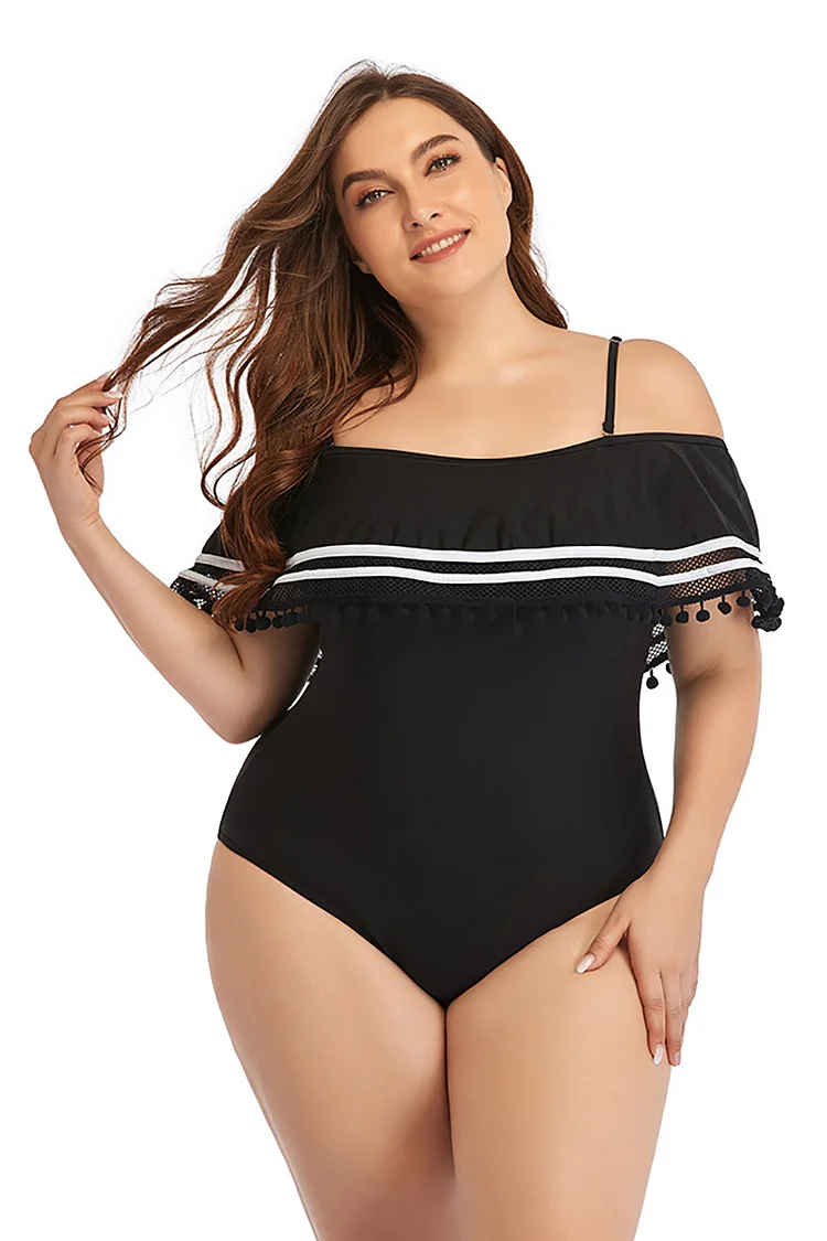 Casual Black Plus Size Without Steel Sleeveless One-Piece Swimwear  Flycurvy [product_label]