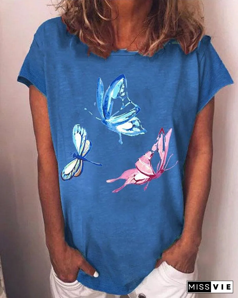 Hot Sale Butterfly Print Casual Short Sleeves T-Shirts