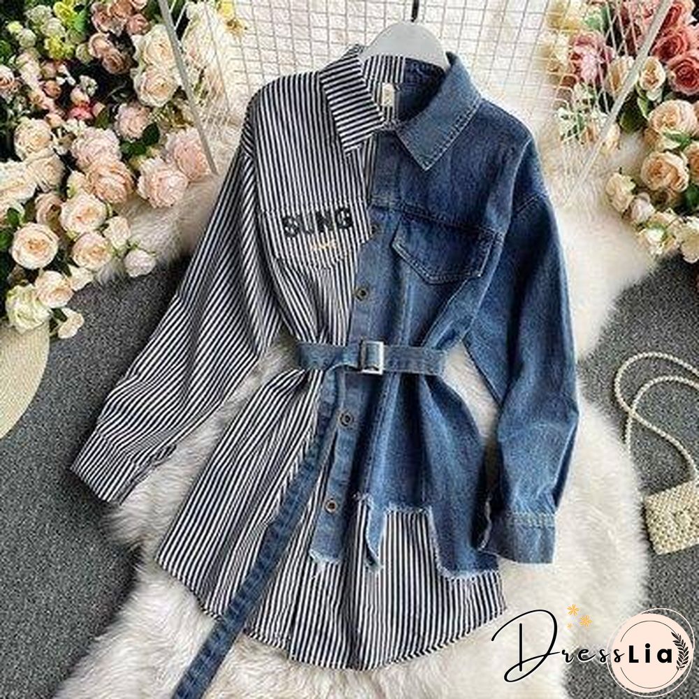 Women's Blouse Autumn Long Sleeve Shirt Tops Jeans Patchwork Plaid Blouses Elegantes Blusas para mujer Slim Shirt Dress
