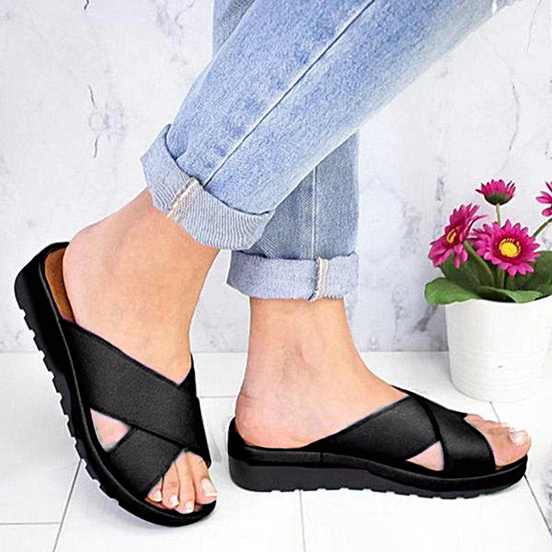 Qengg Women's Sandals Slip On Platform Shoes Woman Beach Outdoor Shoes Ladies Wedge Sandal Women Walking Female Chaussures Femme