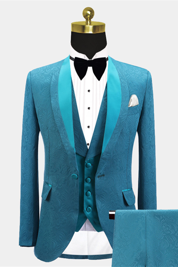 Modern Slim Fit Shawl Lapel Jacquard Wedding Suit For Men | Risias