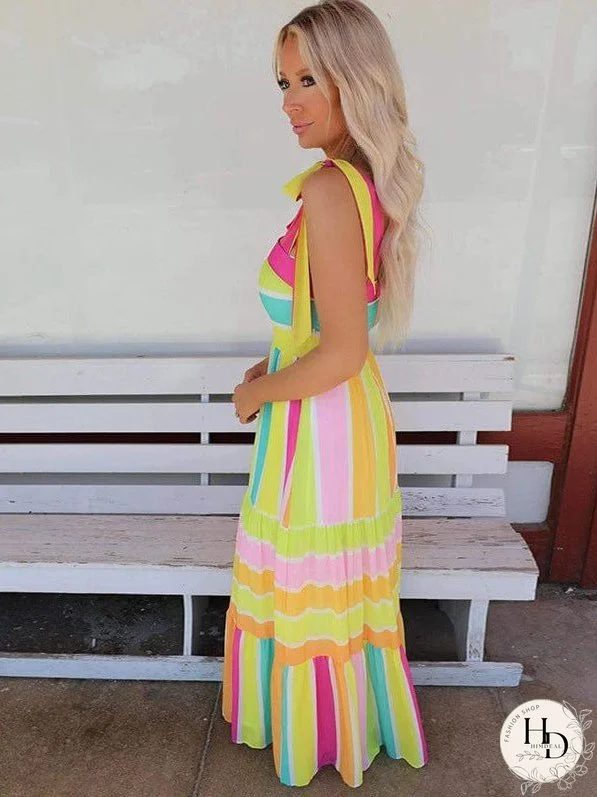 Striped Maxi Dress with Tie Detail