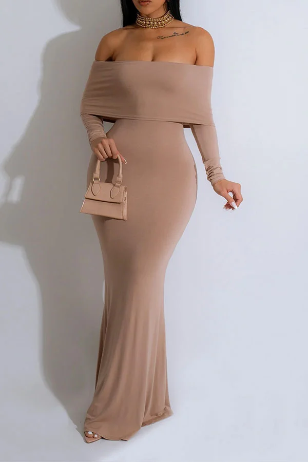 Solid Color Off Shoulder Simple Maxi Dress