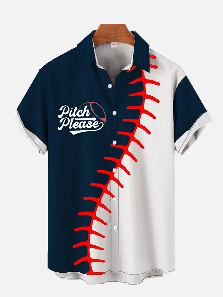 Baseball Navy And White Splice Printing Short Sleeve Shirt
