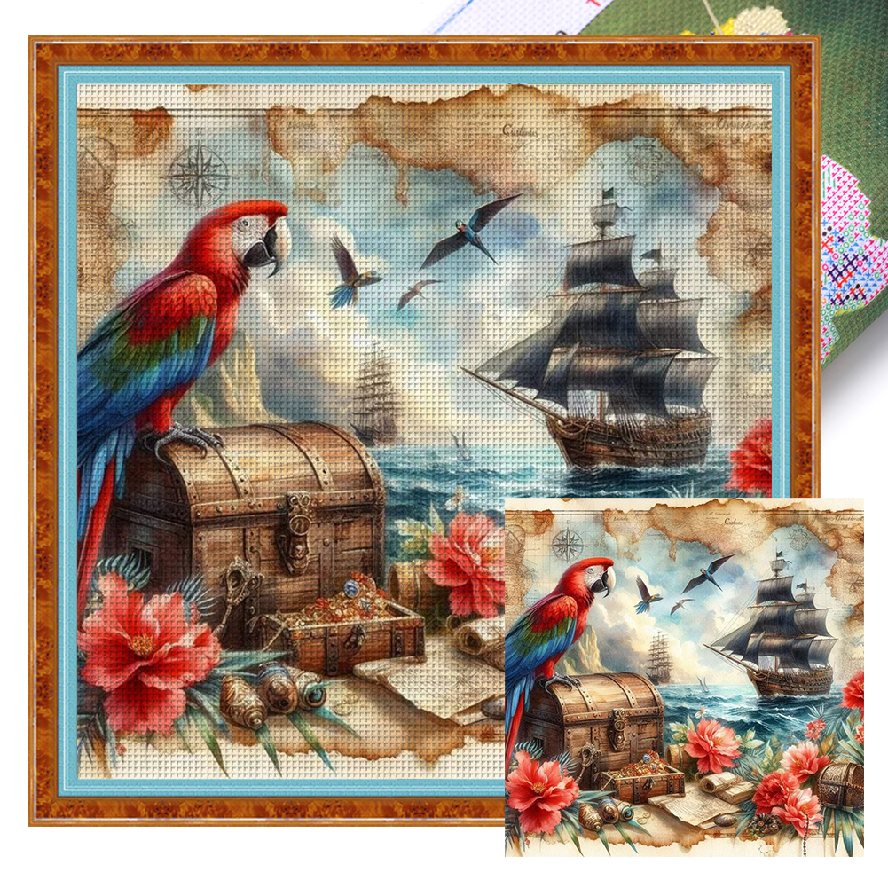 Beach Parrot Full 11CT Pre-stamped Canvas(45*45cm) Cross Stitch