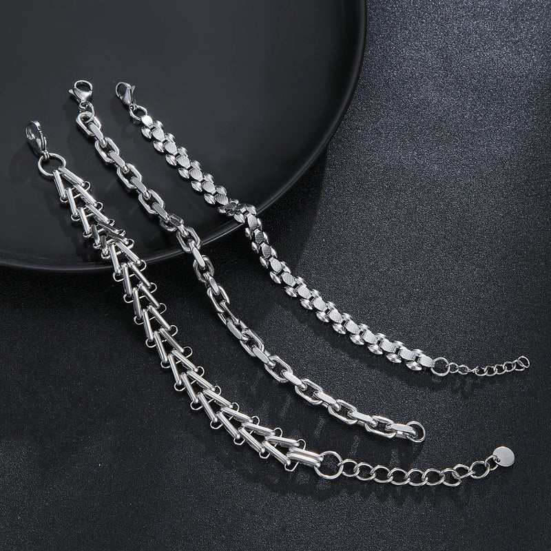New Men’s Hip Hop Style Stainless Steel Bracelet Punk Thick Straps Daily Wear Handmade Chain Ornament