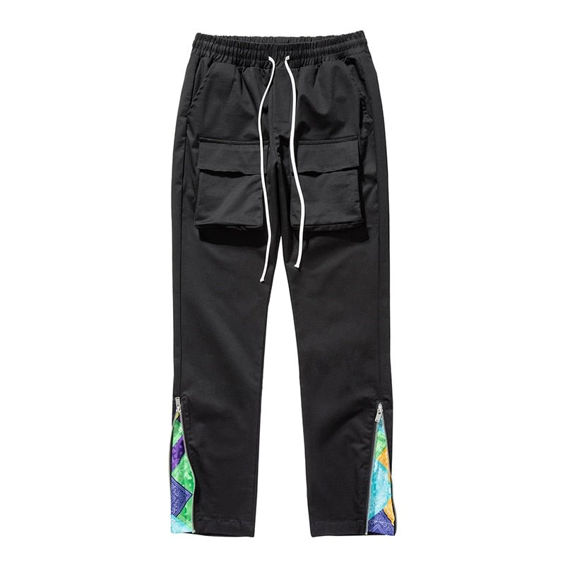 Ankle Zipper Cashew Print Pockets Overalls Mens High Street Drawstring Oversize Casual Trousers Hip Hop Loose Cargo Pants